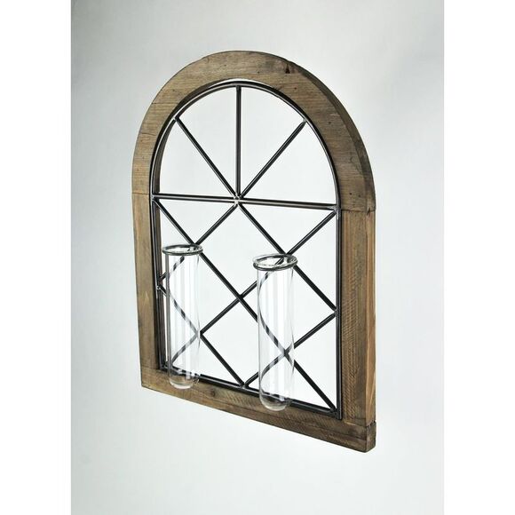 Cathedral Style Wall Flower Sconce With Dual Glass Bud Vases - Picture 2 of 3